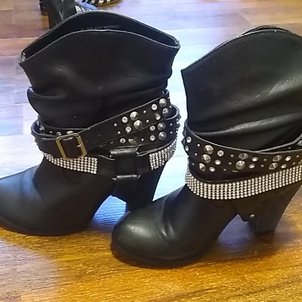 Diamond studded leather booties